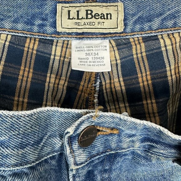 Vintage L.L.Bean  Relaxed Fit Cotton Fleece Lined Denim Jeans  Straight Leg Mens - Picture 3 of 6